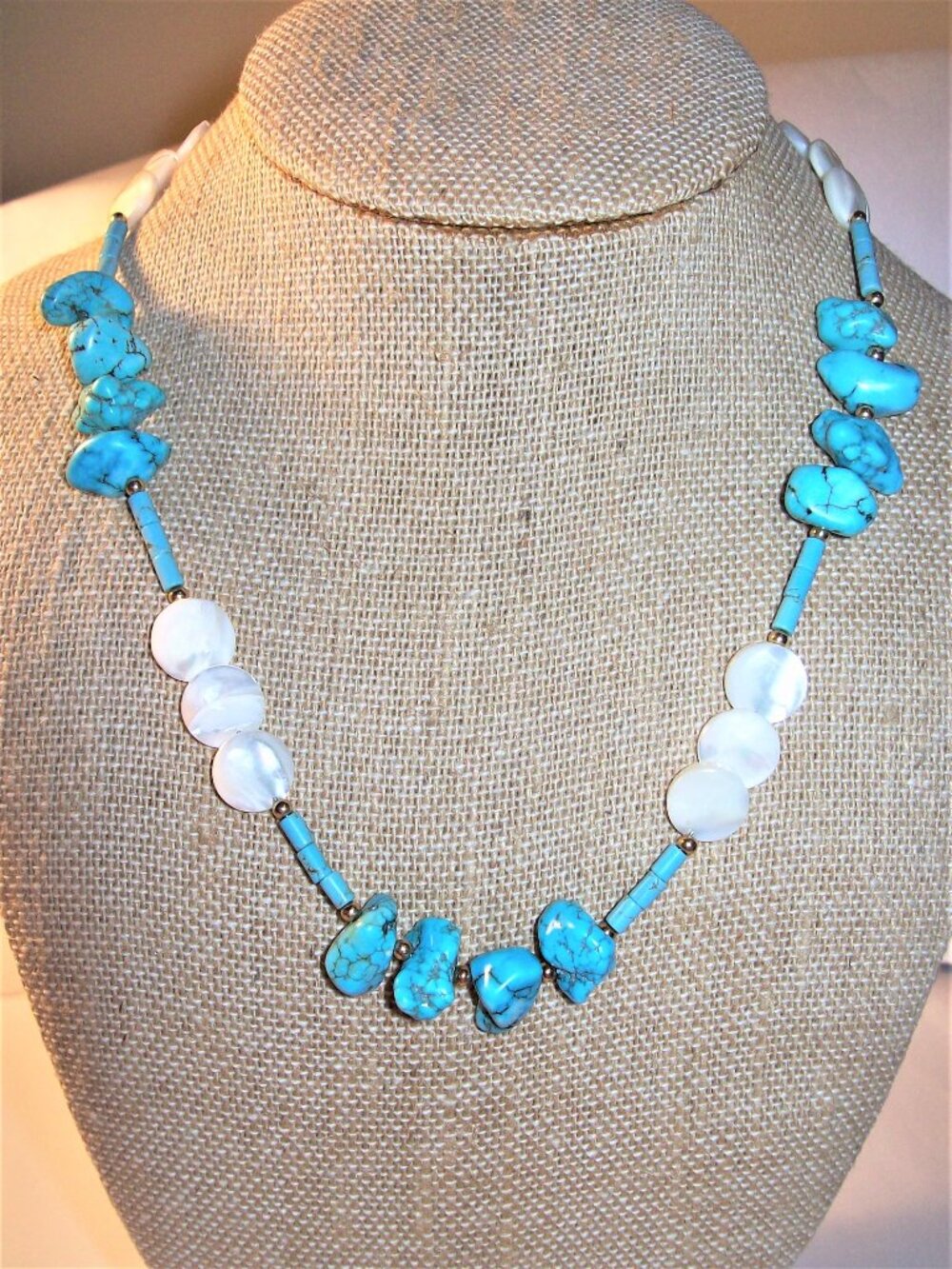 New Genuine Turquoise/Mother-of-Pearl/14K Gold Filled Necklace